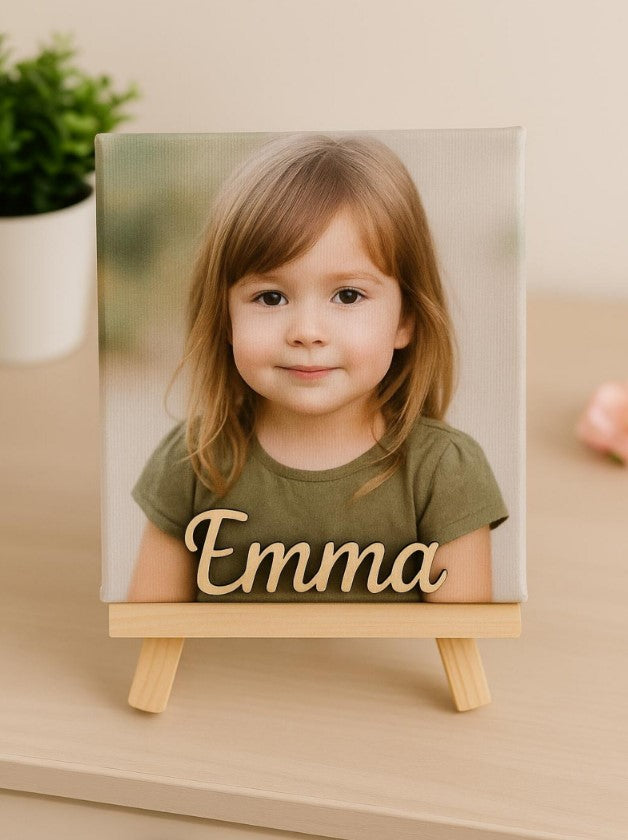Lienzo Personalizado con Foto y Nombre en Madera | Incluye Caballete