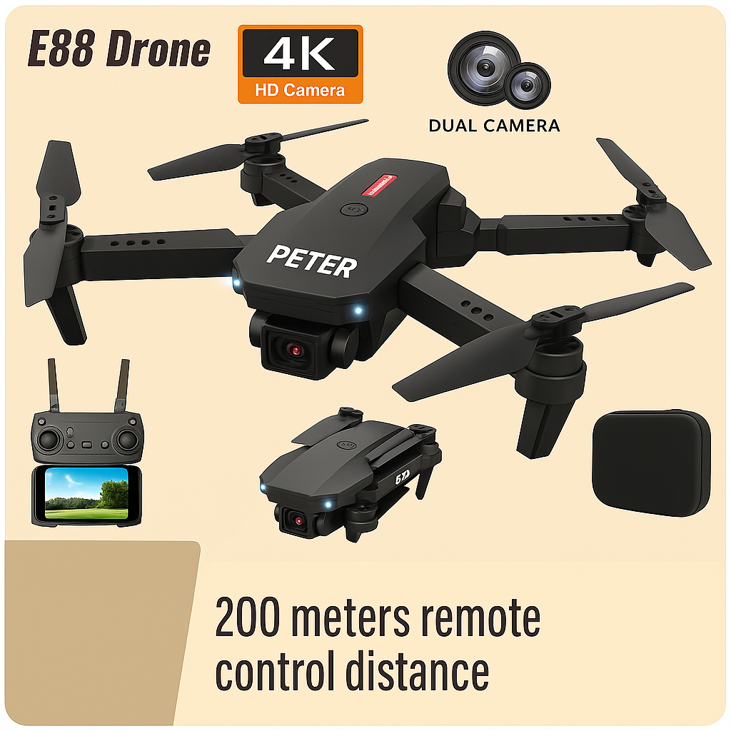 🚀 E88 Drone 4K Personalizado con Nombre – Cámara Dual HD, Profesional y Plegable