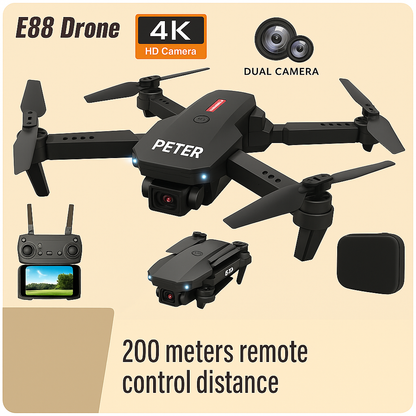 🚀 E88 Drone 4K Personalizado con Nombre – Cámara Dual HD, Profesional y Plegable