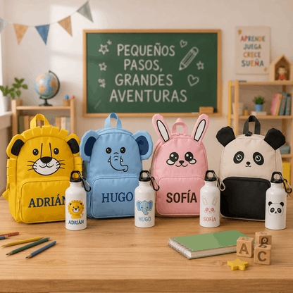 Pack Vuelta al Cole Personalizado | Mochila Animal+ Botella con Nombre