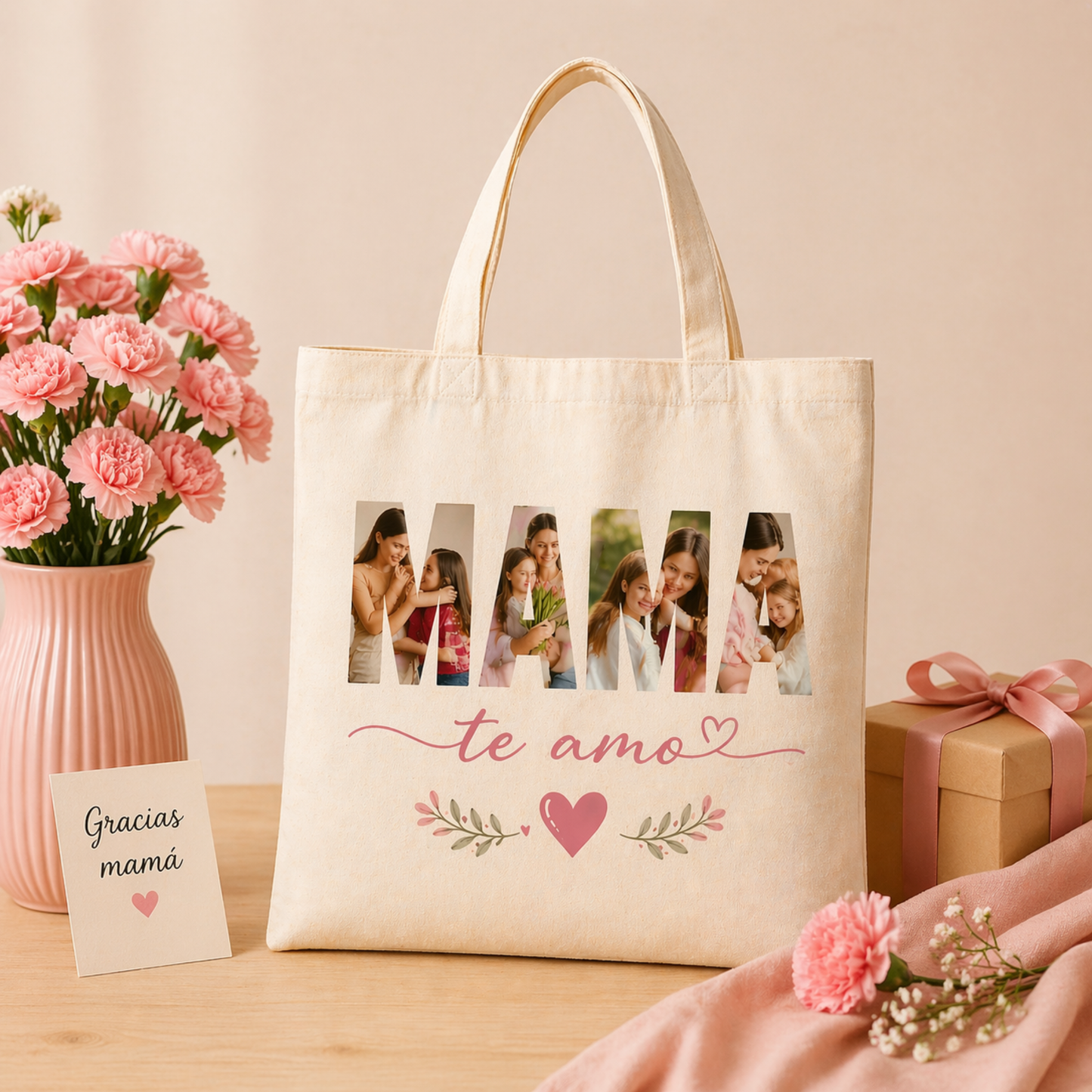 Tote Bag Mamá Te Amo Personalizada con Fotos | Regalo Original Día de la Madre